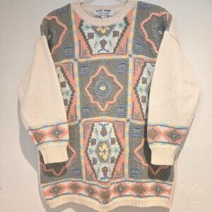 VTG Kitty Hawk Vivian Wang 80s 90s Chunky Sweater S Art To Wear Cottagecore